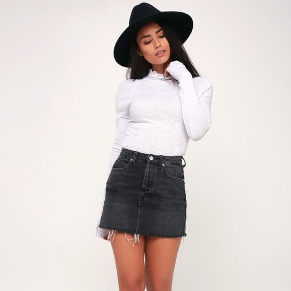 Free People Dresses & Skirts - Free People Washed Black Denim Mini Skirt